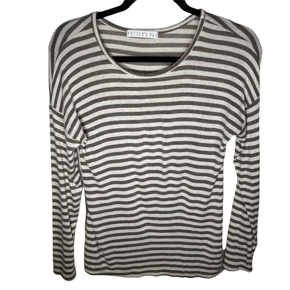Potter’s Pot Striped Long Sleeve Shirt Suede Zip Back Small - Picture 1 of 7